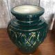 Old vallauris vase green ceramic & vintage gold decor #a798