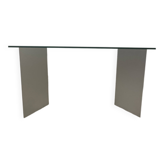 Table, aluminum and glass console 1970