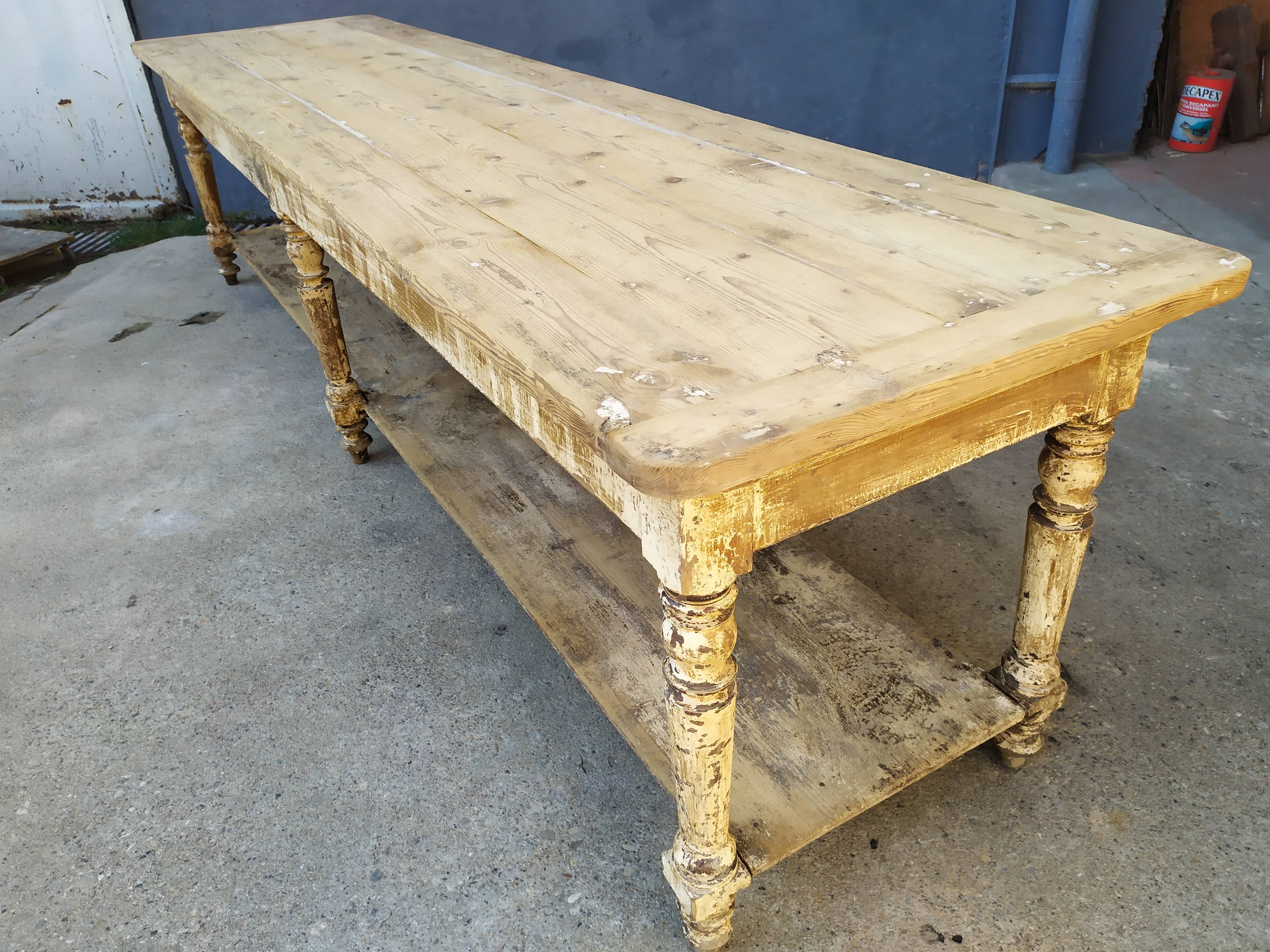 Table de métier drapière sapin décapé 3m