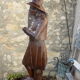 Wooden saddle with statuette, Breton figure, ancient and chiseled, Henri II style