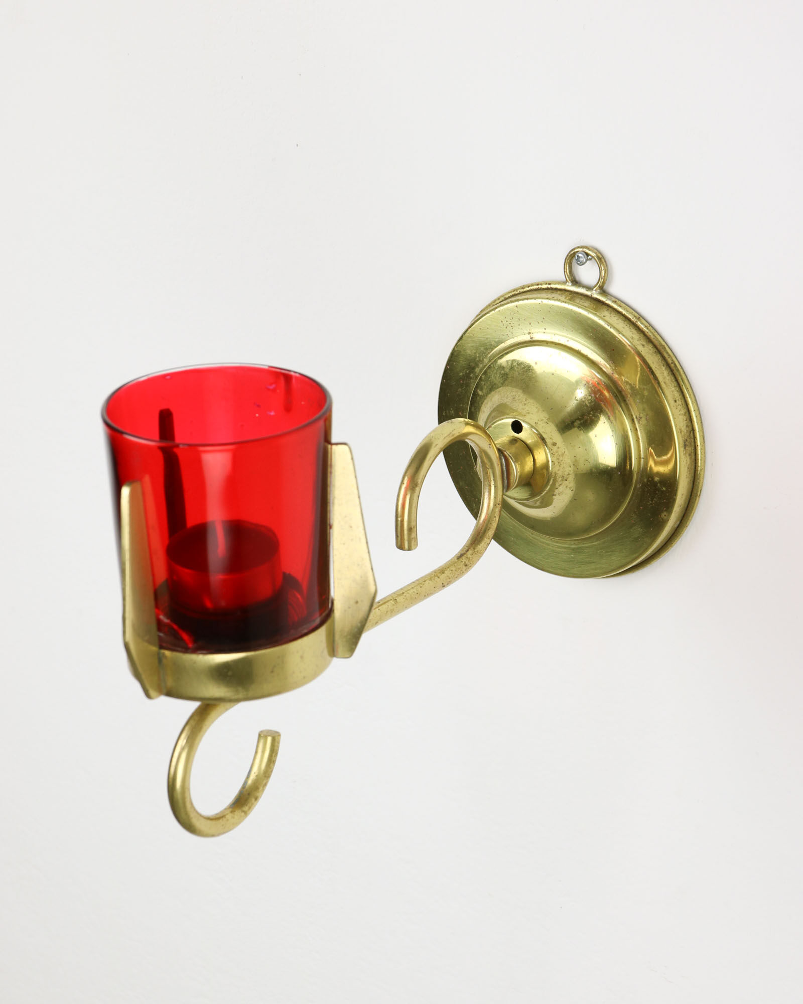Vintage Brass & Glass Wall Candle Holder