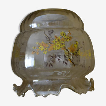 Abat-jour en verre dentelle avec motifs fleurs jaunes