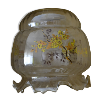 Abat-jour en verre dentelle avec motifs fleurs jaunes