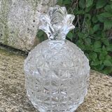 Candy box in the shape of pineapple, vintage transparent glass