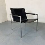 Fauteuil de salon moderne en cuir noir par Martin Visser pour T Spectrum, années 1960