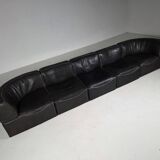 Canapé modulable De Sede DS-15 en cuir de buffle noir d'origine, années 1970