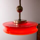 Large pendant light, adjustable in height, in glass and brass, Orion model by Schwarz and Staff Leucht