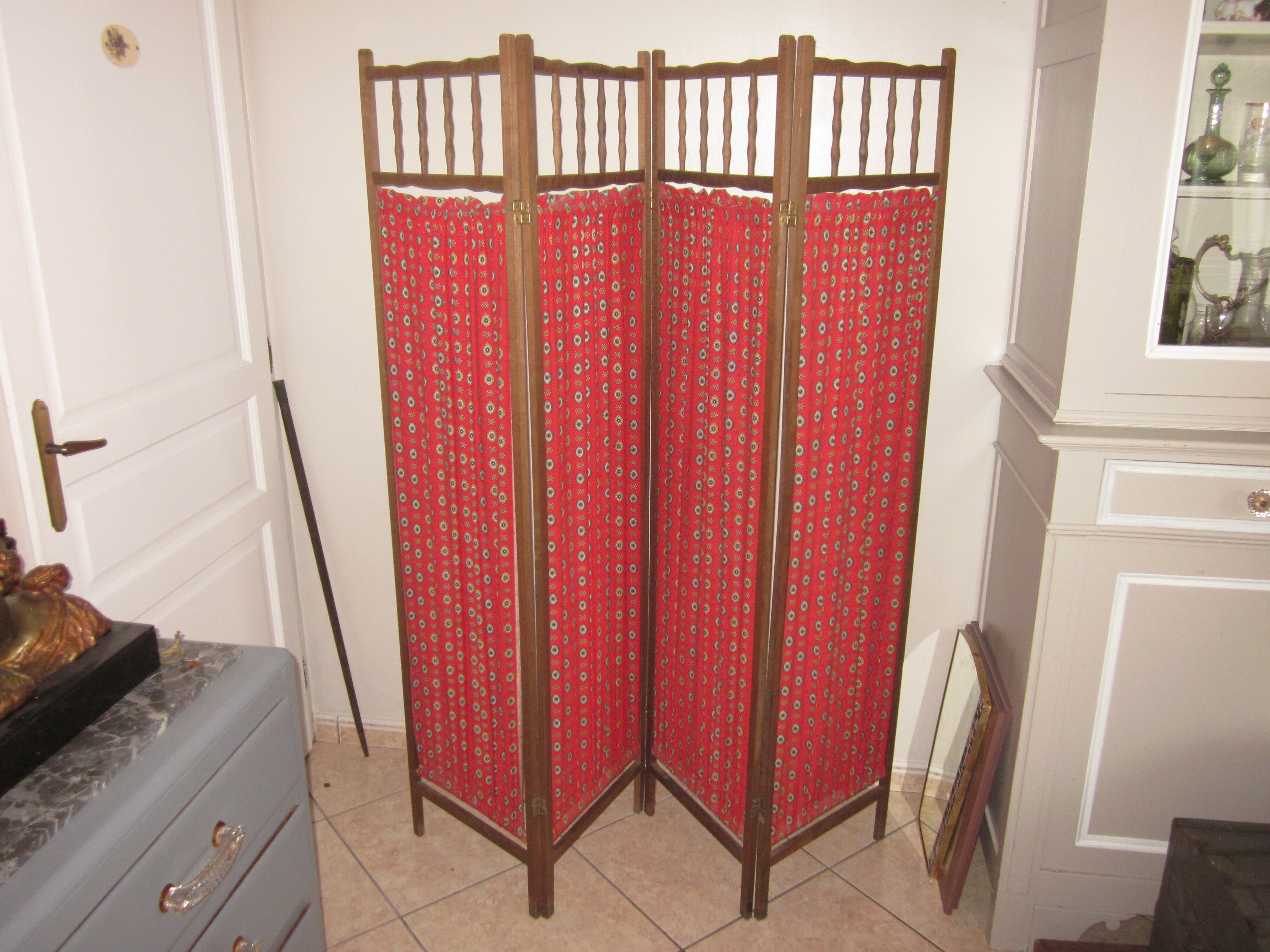 Vintage wood and fabric screen