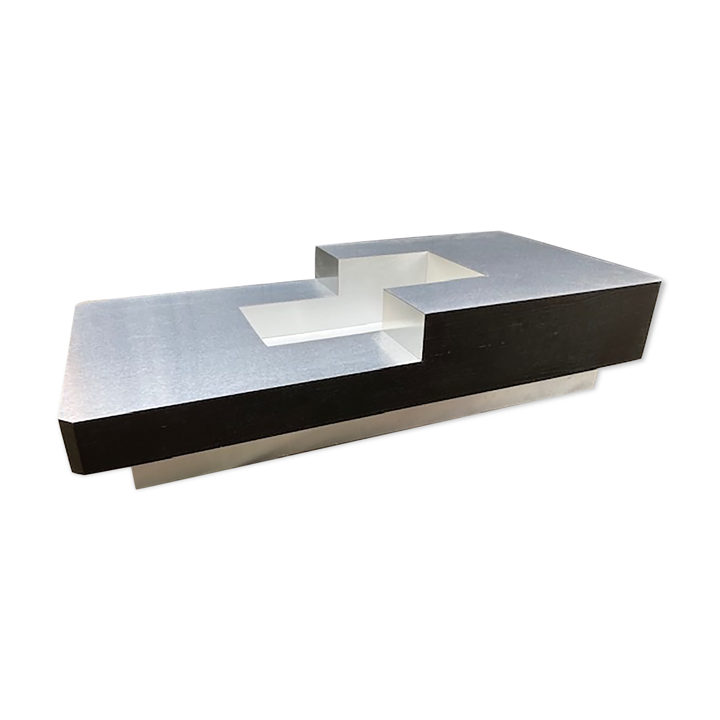 Table basse frêne et alu brossé design 1970