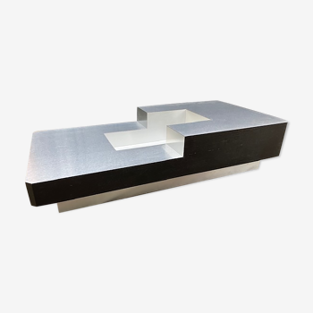 Coffee table ash and brushed aluminum design 1970