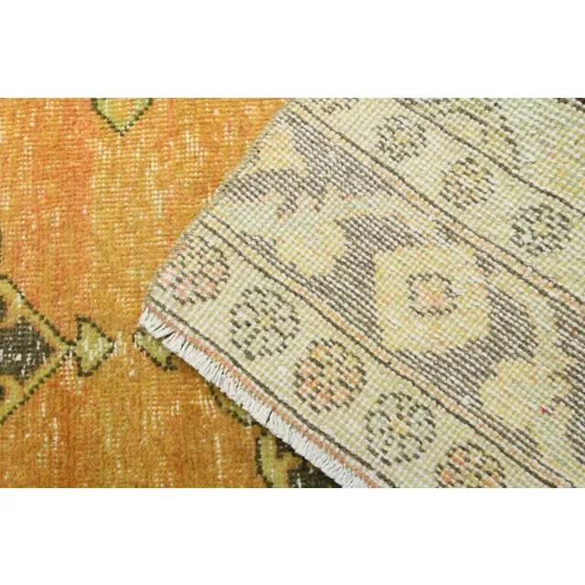 1970s Vintage Turkish Hand-Knotted Wool Cotton Orange Runner Rug 92x390