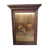 Ancienne boite à clés - Cléfier en bois à porte dorée fleurs peintes