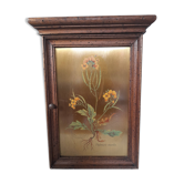 Old key box - Wooden key box with golden door and painted flowers