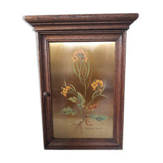 Old key box - Wooden key box with golden door and painted flowers