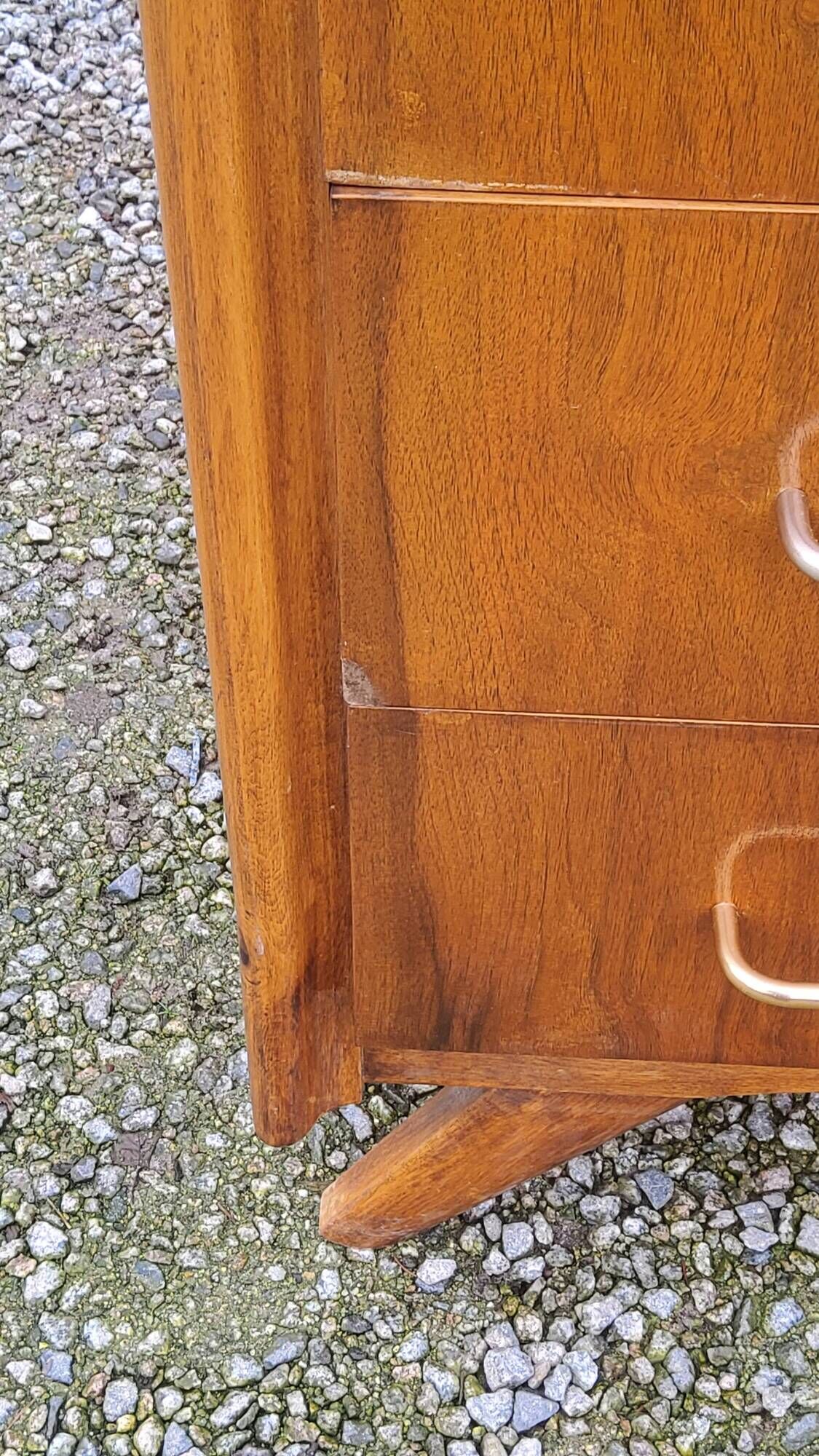 Vintage chest of drawers in walnut compass legs 4 drawers from the 1950s