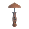 Large carved wooden lamp and mushroom lampshade