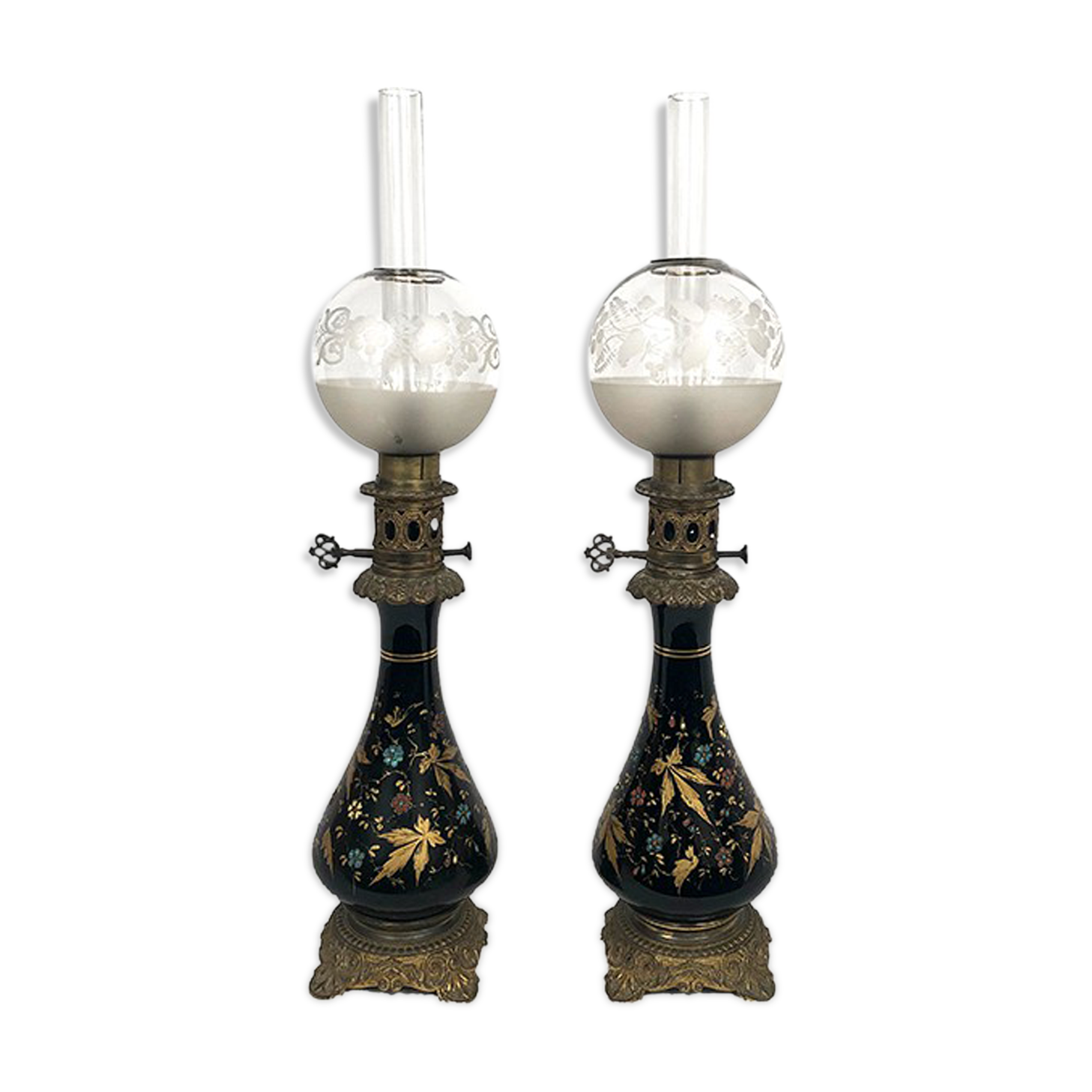 Paire de lampes à pétrole Napoléon III