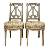 Pair of chairs, lyre back, based on a model by Jacob, Louis XVI style.