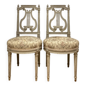 Paire de chaises dossier lyre style Louis XVI, d’après un modèle de Jacob