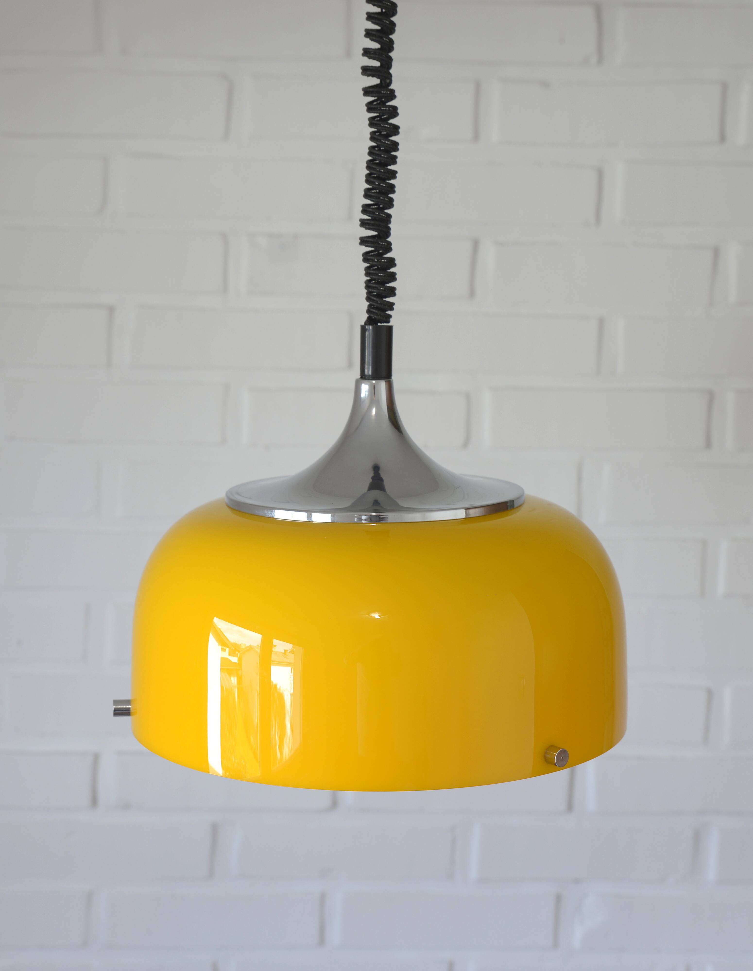 Vintage Meblo Harvey Guzzini Pendant Light MCM Yellow Plastic Hanging Lamp