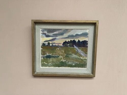 Oil on Canvas “Evening at Haymaking Time” by Bernhard Önstad, Framed 48.5×43cm