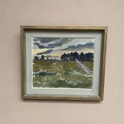 Huile sur toile "Soirée au temps de la fauche" par Bernhard Önstad, encadrée 48,5×43 cm