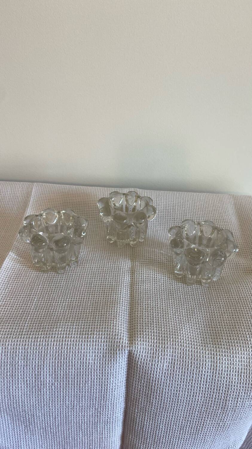 Trio of flower candle holders in molded glass from Reims