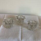 Trio of flower candle holders in molded glass from Reims