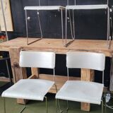 Set of 4 Italian Spilimbergo chairs in chromed steel and white plastic