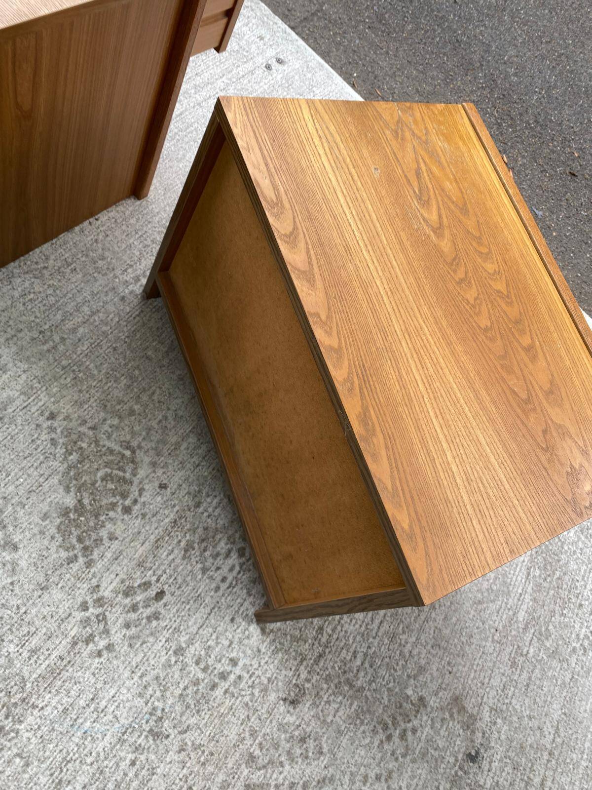 2 vintage 70s Scandinavian style bedside tables in honey oak.
