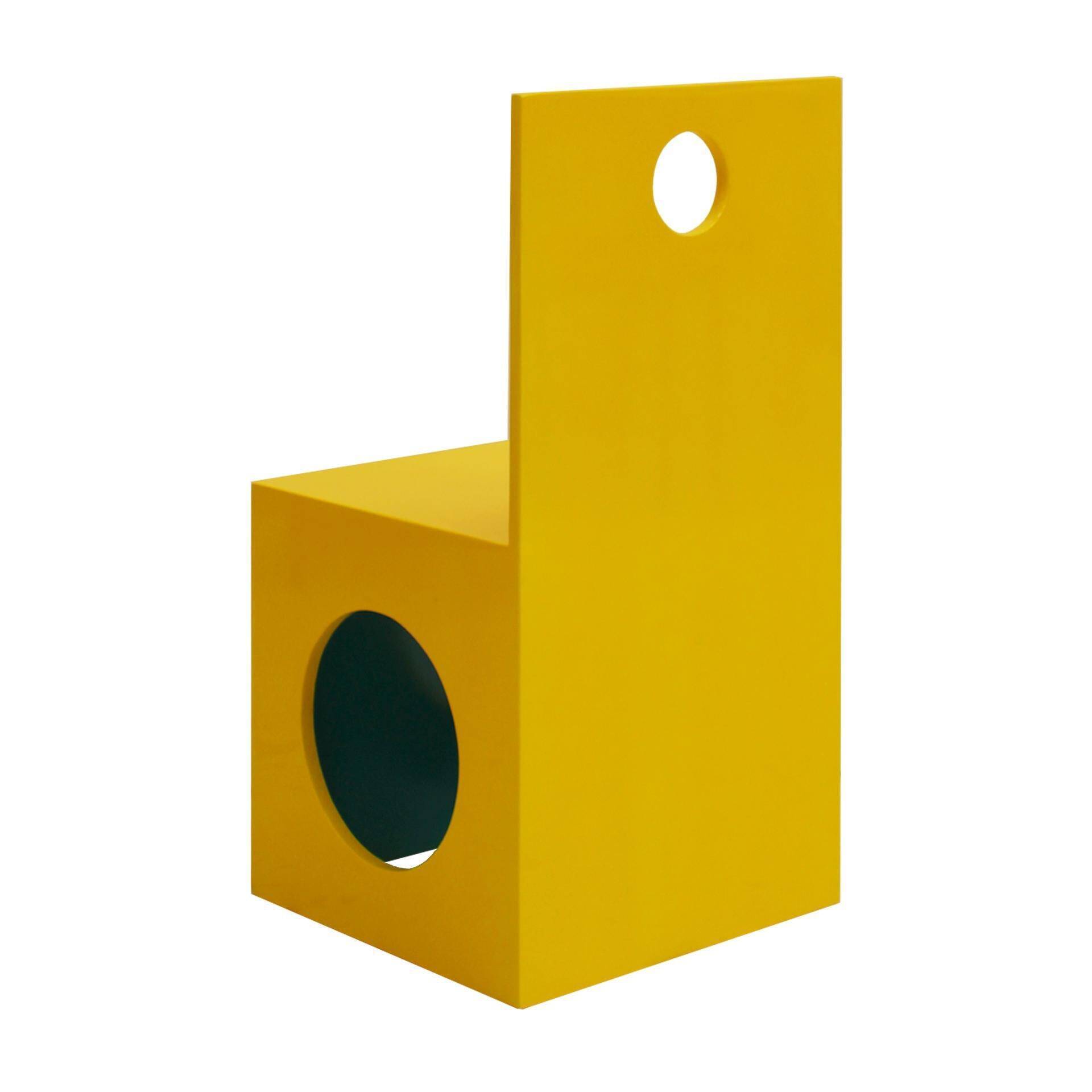 Eighties Yellow and Blue Lacquered Wood Italian 1980s Pair of Sculpture Chairs