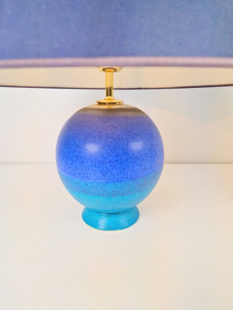 Lampes de table sphériques en céramique bleue vintage, années 1970, ensemble de 2