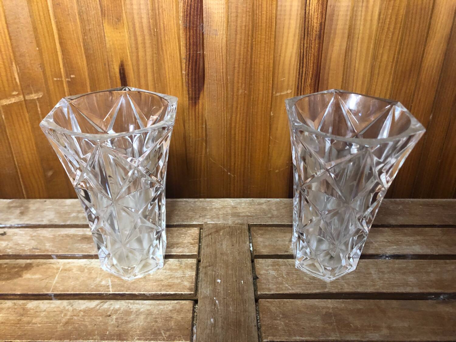 Pair of vintage cut crystal vase #a530