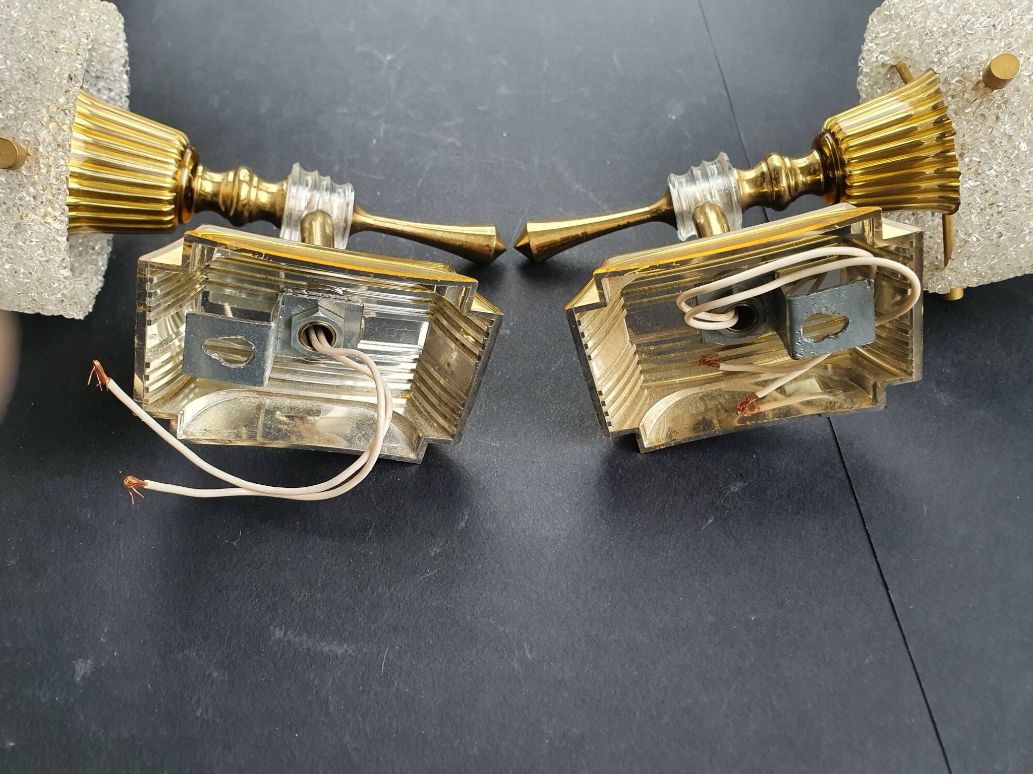 Pair of vintage 1970s perspex wall sconces.
