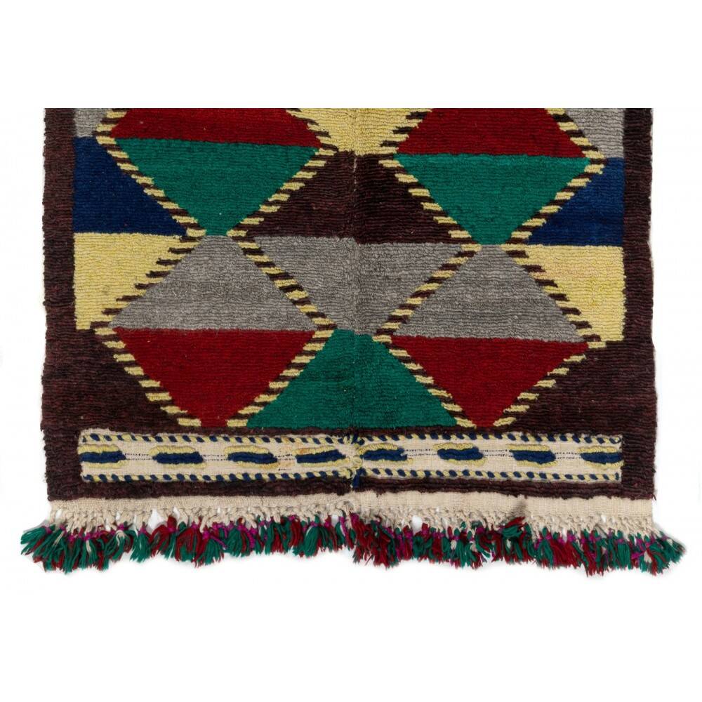 One-of-a-Kind Colorful Vintage Handmade Turkish Tulu Rug with Geometric Design, 100% Wool
