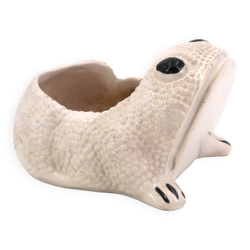 White ceramic frog flower pot by Jean Roger