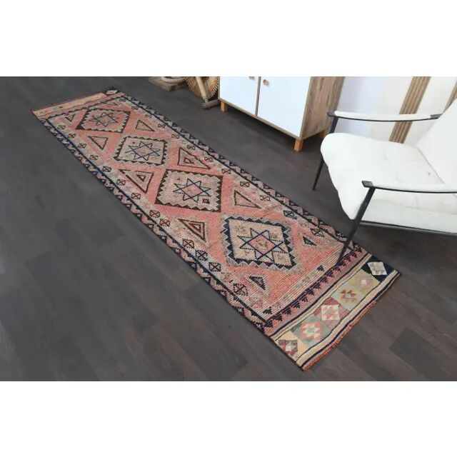 1970s Turkish Oushak Handmade Wool Cotton Orange Runner Rug 84x308