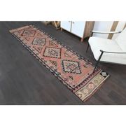 Tapis couloir en laine et coton fait main Oushak turc des années 1970, 84x308.