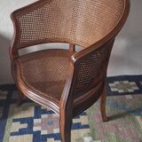 Half-moon rattan and hardwood armchair, early 20th century