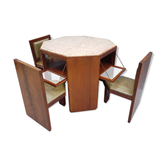 Table à jeu art déco avec quatre assises encastrables