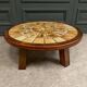 Brutalist ceramic and wood coffee table in the style of Roger Capron