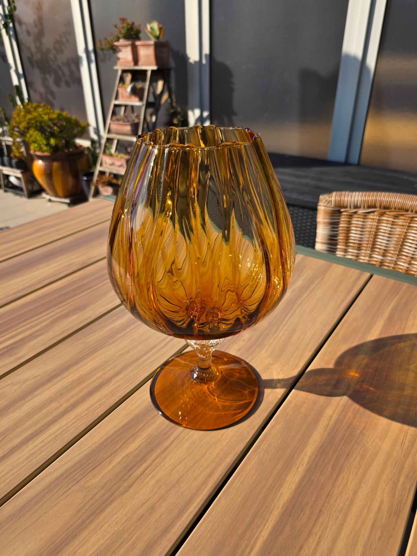 Giant glass 31 cm Empoli blown amber vintage