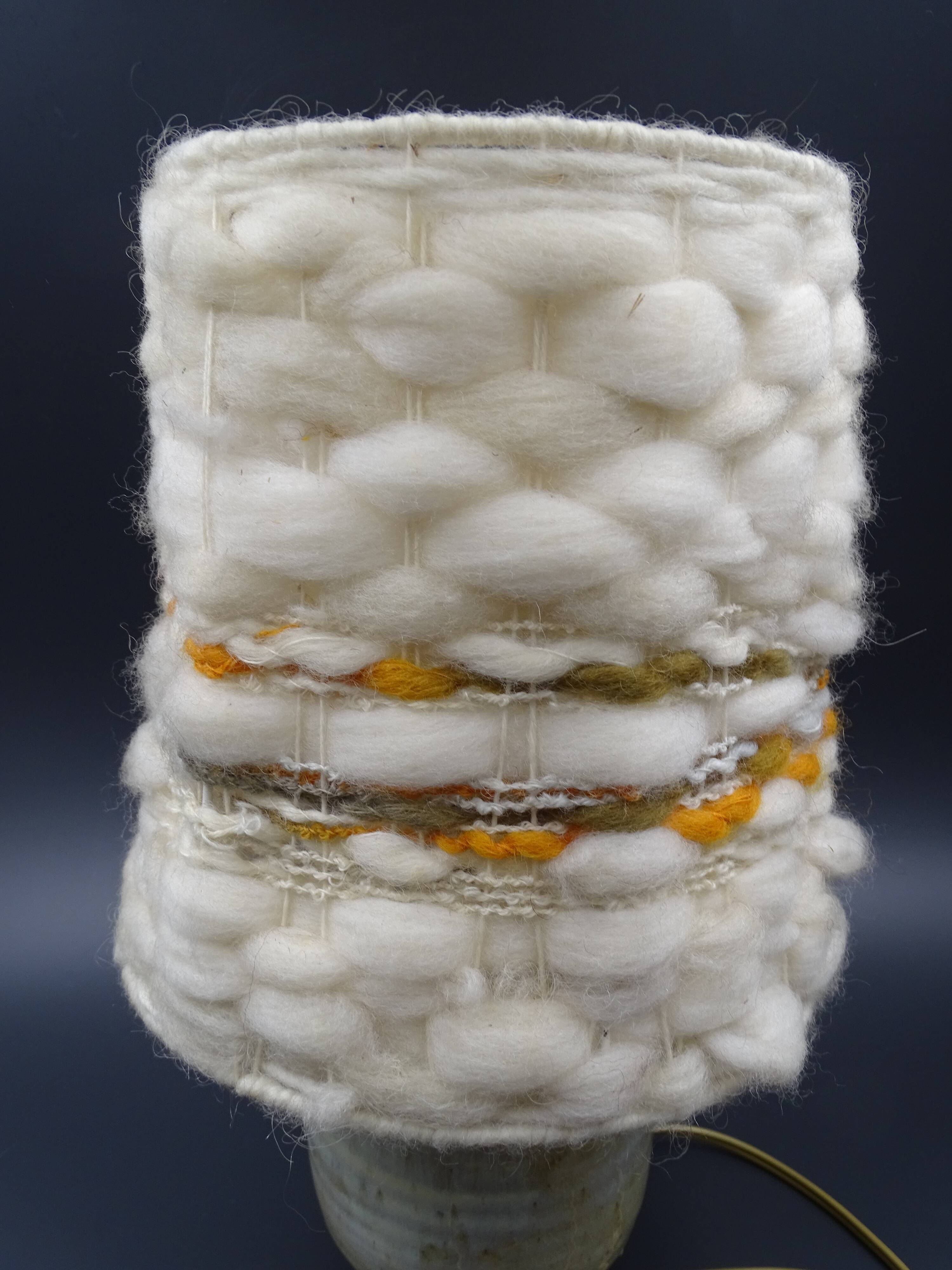 Pair of bedside lamps in stoneware and wool lampshades - Vintage around 1970