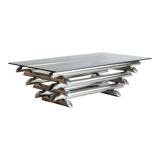 Coffee table in smoked glass and chrome tubular metal, 70s