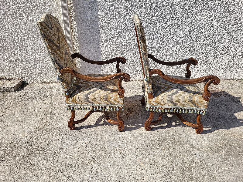 Pair of armchairs louis xiii of the xix th century