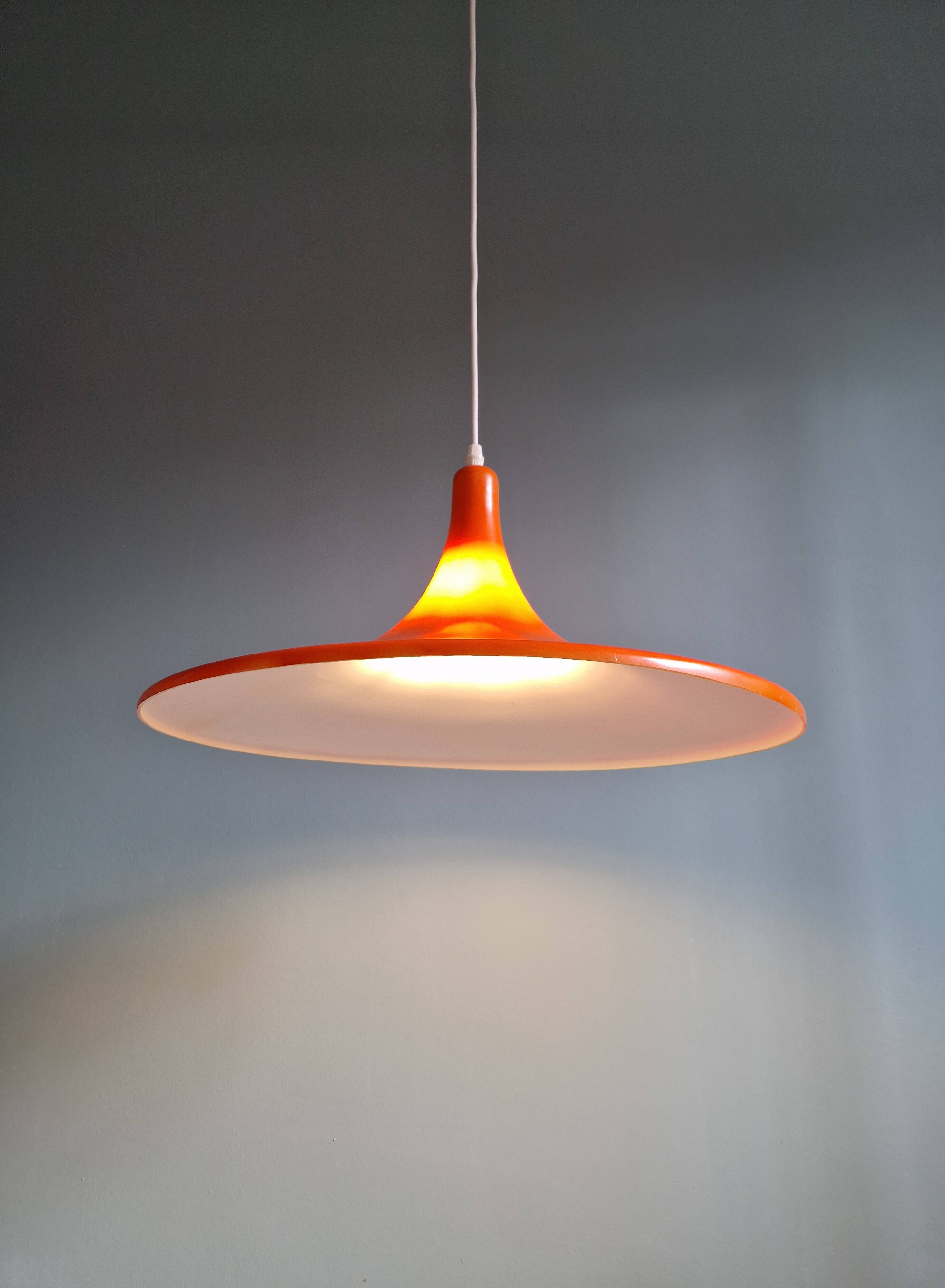Large vintage orange plastic pendant light
