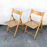 Pair of folding chairs with cane seat
