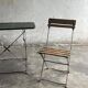 Vintage 1930 brewery terrace table with green metal and wooden folding chair