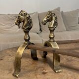 Pair of vintage andirons 1970 Horse head