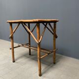 Bamboo side table with mirror top from France, 1940s